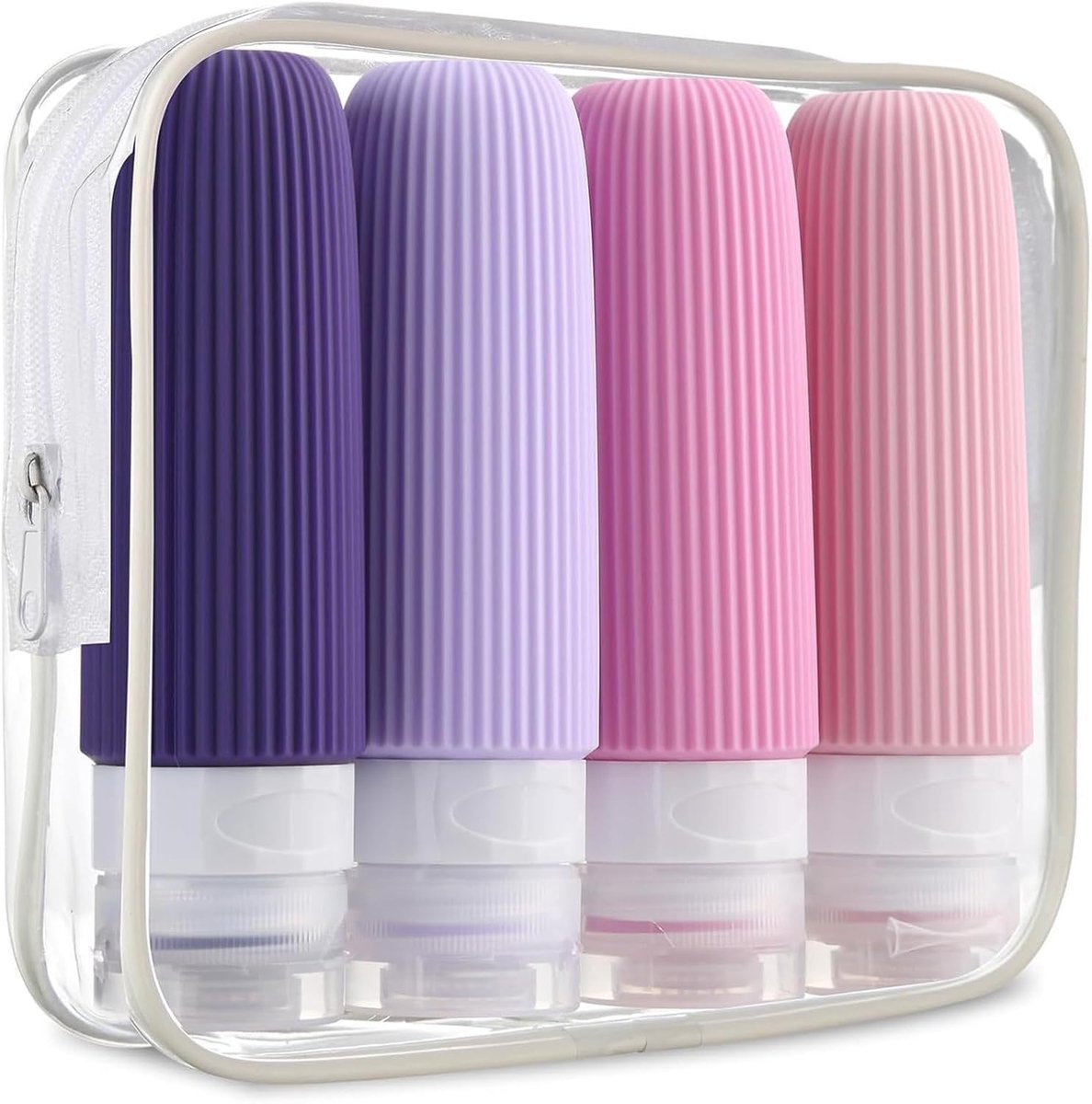 SnelShoppen - 4 Pack 90ml Silicone Travel Bottles - Herbruikbare, Lekvrije Reisflessen voor Shampoo, Lotion, Cosmetica - Waterdichte Siliconen Flessen