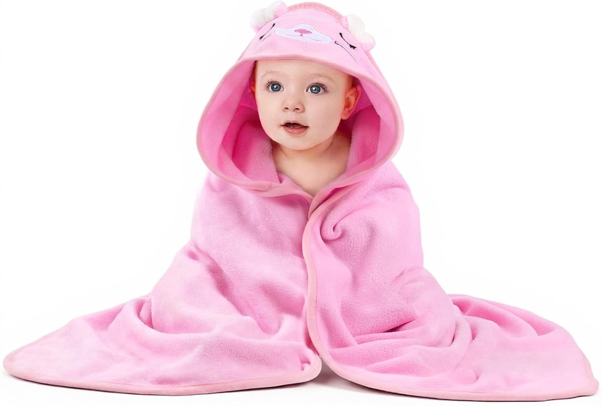 SnelShoppen - DiULi Baby Soft Hooded Towel voor Pasgeborenen en Peuters, Dierenprint Bad- en Zwemtowel voor Jongens en Meisjes, 80x80cm, Roze, Ideaal
