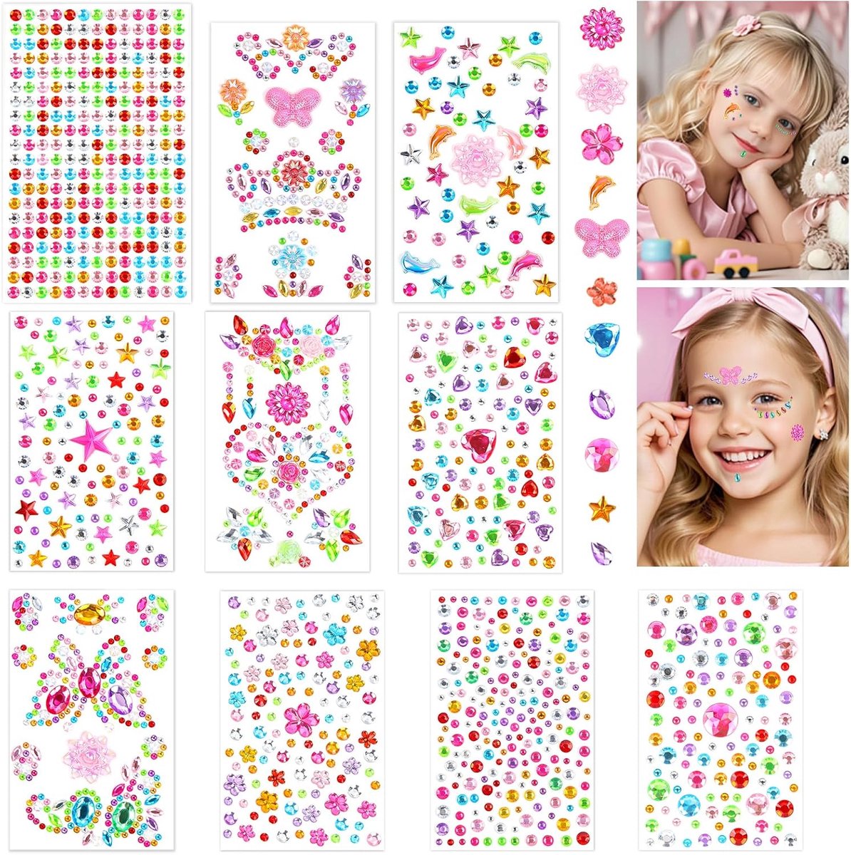 SnelShoppen - 2300 Stuks Zelfklevende Glitterstenen - 10 Bladen Rhinestones voor Make-up, Nagelversiering en Feestdecoratie - Diverse Stijlen en Kleur