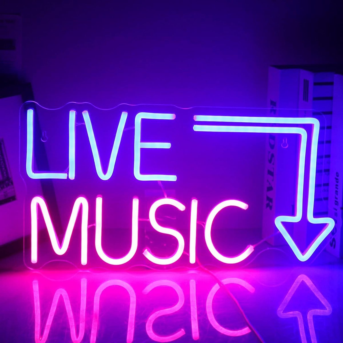 SnelShoppen - Lichtgevend Neonbord Live Music Neonletters LED Lichtbord voor Bar, Muziekstudio, Muurdecoratie in Slaapkamer, Feest, Club - Blauw en Ro