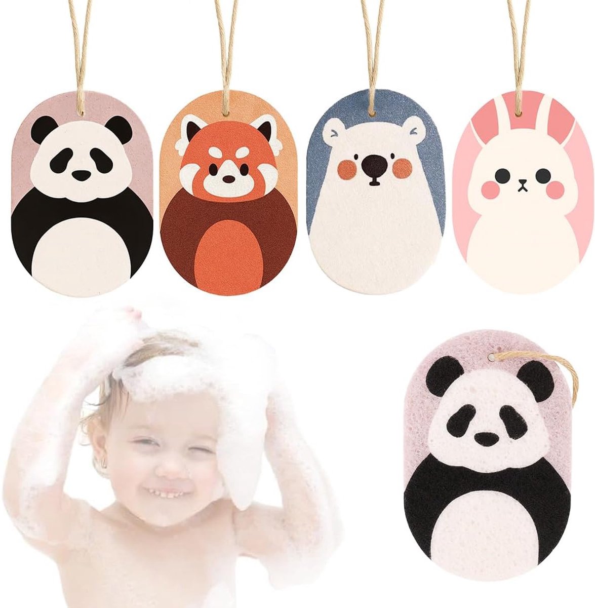SnelShoppen - 4 Stuks Baby Bad Sponsen, Super Zachte Bad Sponsen voor Kinderen, Schattige Dier Motieven, Ideaal voor Baby Douche, Kleurrijke en Veilig