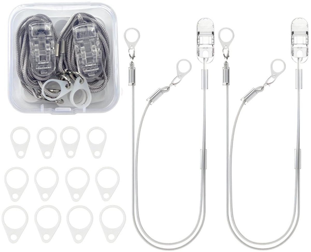 SnelShoppen - 2x Hoortoestelclip Anti-Verlies Touw - Geluidsversterker Lanyard voor Senioren en Kinderen - Duurzaam Nylon & Siliconen, 40 cm - Ideaal