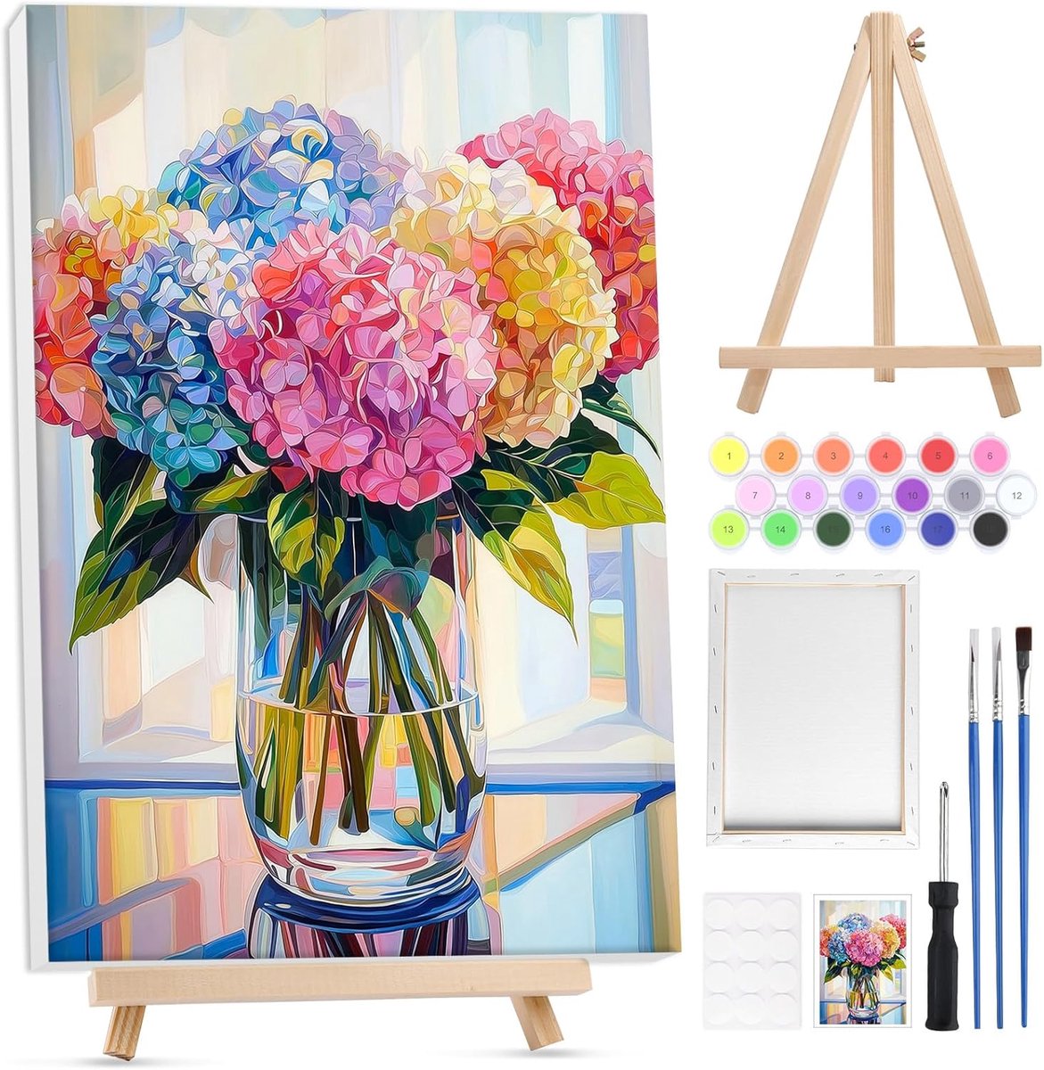 SnelShoppen - Schilderen op Nummer voor Volwassenen met Houten Lijst en Easel, Bloemen Schilderen Starter Set, Creatieve Hobby's voor Volwassenen, Cad