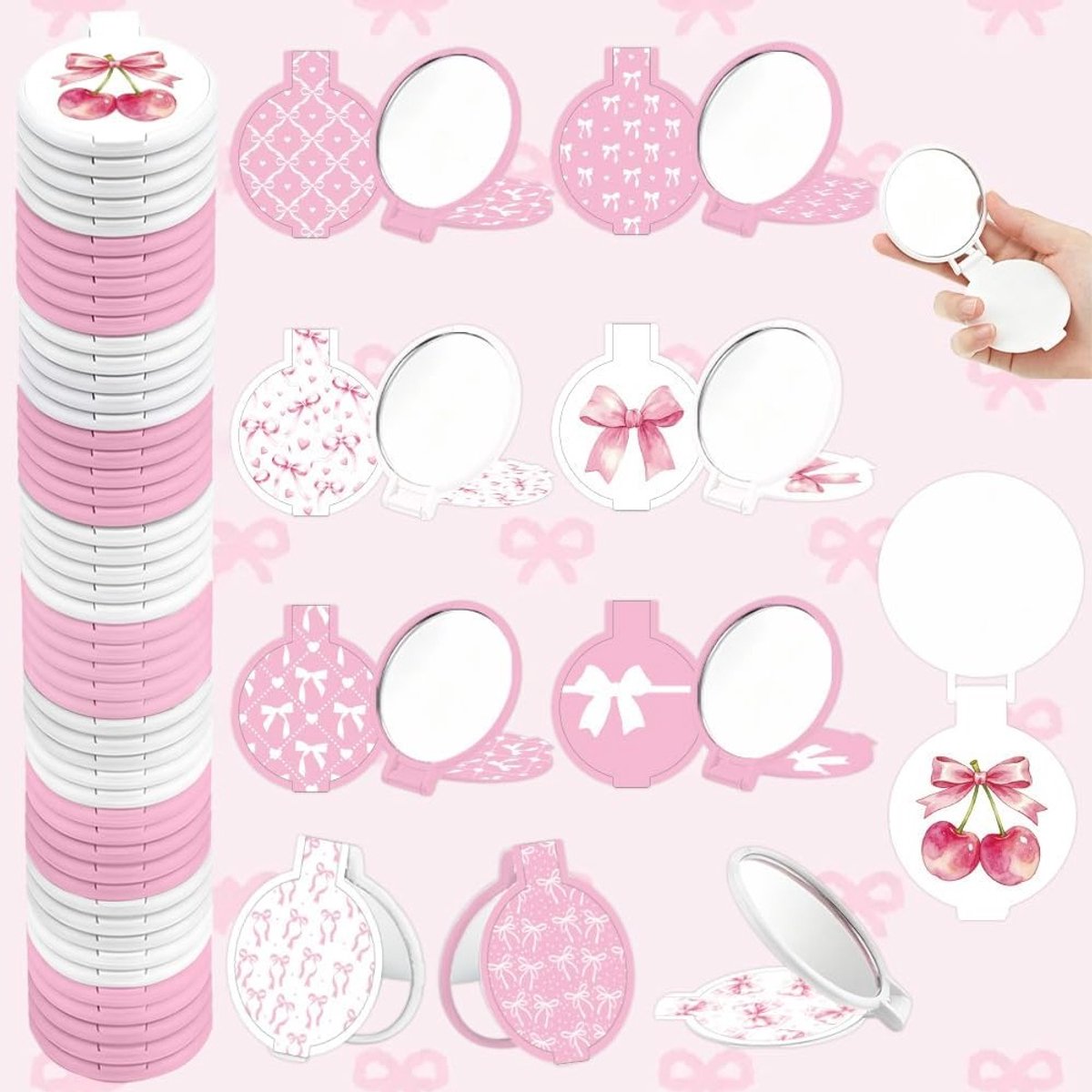 Compacte opvouwbare mini-spiegel in 10 stijlen, 50 stuks, schattig en draagbaar, ideaal voor tasgeschenken en reizen, 7,9 x 6,9 cm