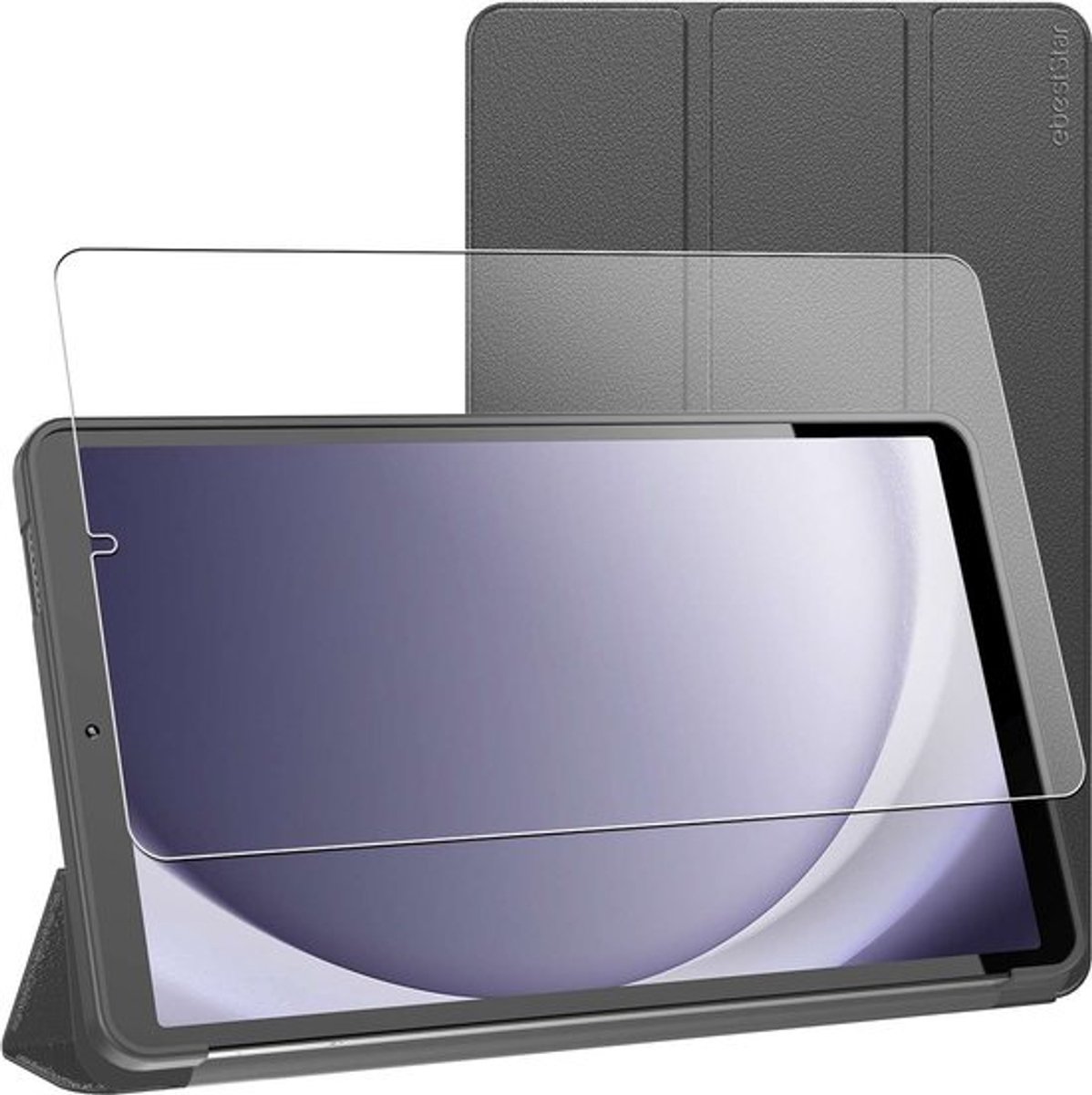 ebestStar - Hoes geschikt voor Samsung Galaxy Tab A9 8.7 (2023) SM-X110, Slimme Hoes met Magnetische Flip Bescherming, Siliconen, Zwart + Gehard Glas