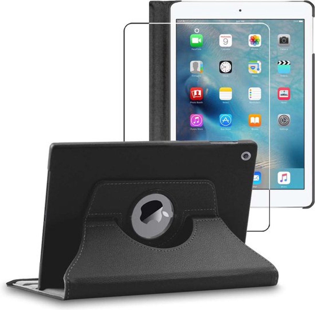ebestStar - Hoes geschikt voor iPad 2018 9.7 2017, Air 1 2013 Apple, Roterende Etui, Case, 360° Draaibaar hoesje, Zwart + Gehard Glas