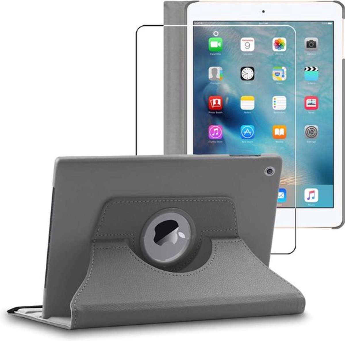 ebestStar - Hoes geschikt voor iPad 2018 9.7 2017, Air 1 2013 Apple, Roterende Etui, Case, 360° Draaibaar hoesje, Grijs + Gehard Glas