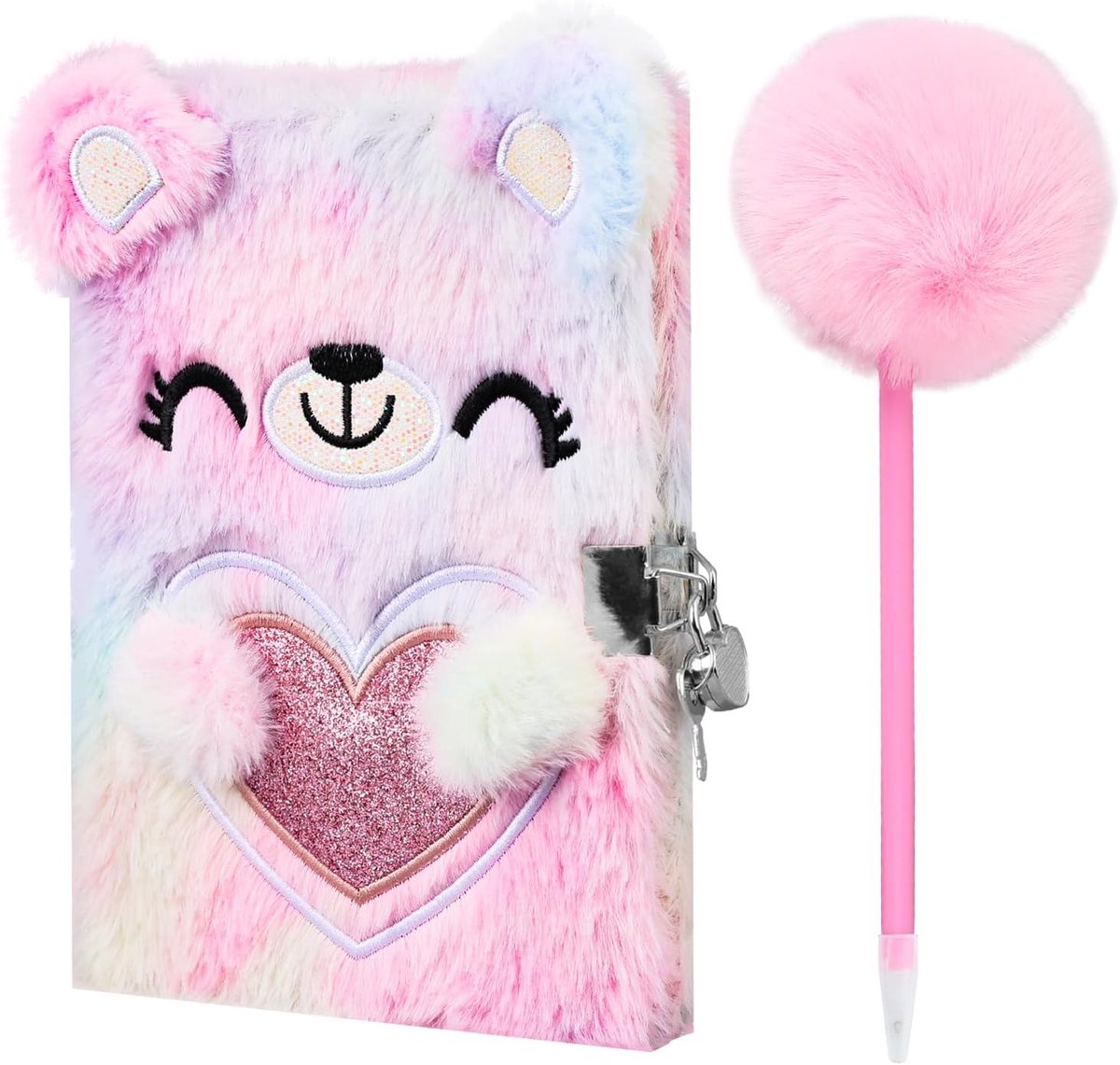 Pluche Notitieboek - Pluche Dagboek - Geheimen Bewaren - Met Pompon Pen - 23 x 21 cm - Roze