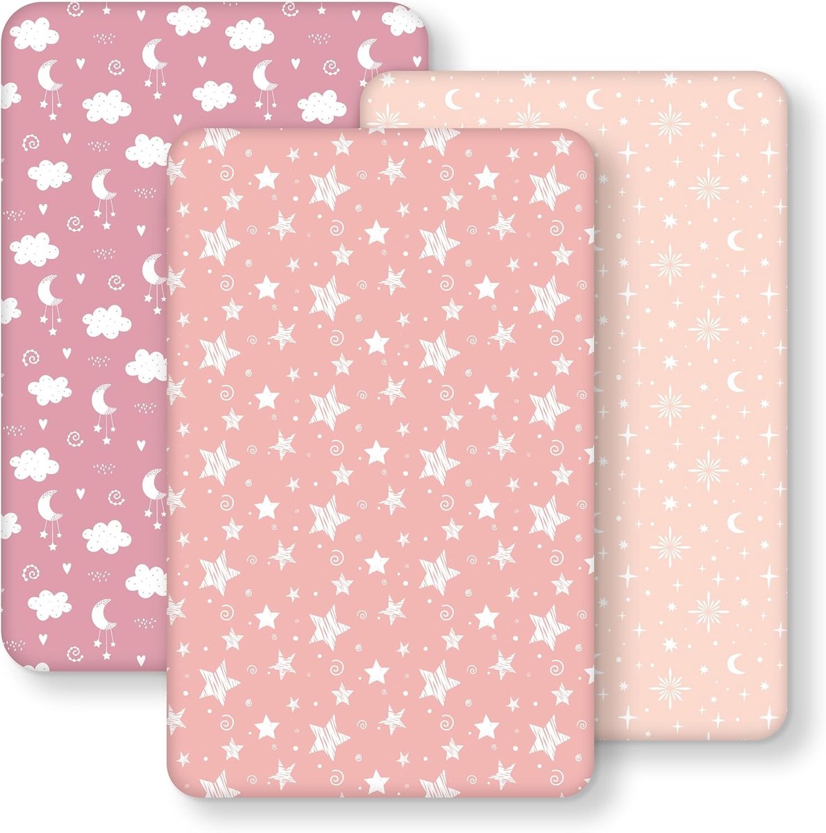 SnelShoppen - 55 x 90 cm Bed Sheet Microfibre Beddegoed Set van 3 - Extra Zacht en Zijdeachtig - Roze Sterren en Maan - Perfect voor Babybedden