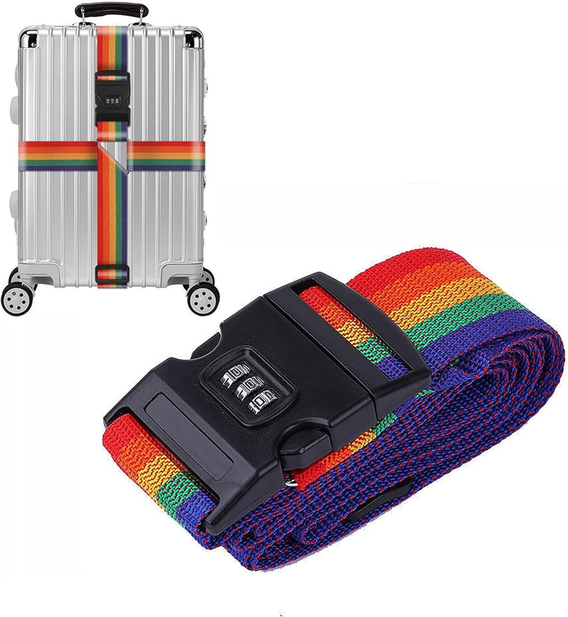 SnelShoppen - Verstelbare Bagagestrik met Combinatieslot, 5 cm x 4 m, Duurzame Luggage Strap, Multi-Kleurige Bagageband voor Reizen, Camping en Vakant