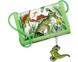 SnelShoppen - Hestya Kinderen Rugtas - Drievoudige Portemonnee met Sleutelhanger, Hangende Geldtas voor School, Dino-Thema, One Size, Ideaal Cadeau vo