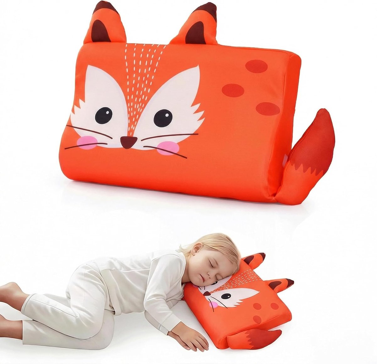 SnelShoppen - Ergonomisch Kinderkussen Memory Foam met Hoes - Ademend Kussen voor Kinderen 2-8 Jaar, 45 x 27 cm, Natuurlijke Materialen, Comfortabel e