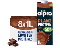 Alpro Sojadrink Choco Hoog in Proteïnen - Plantaardige Proteïnedrink - Lactosevrij & Glutenvrij - 8 x 1L
