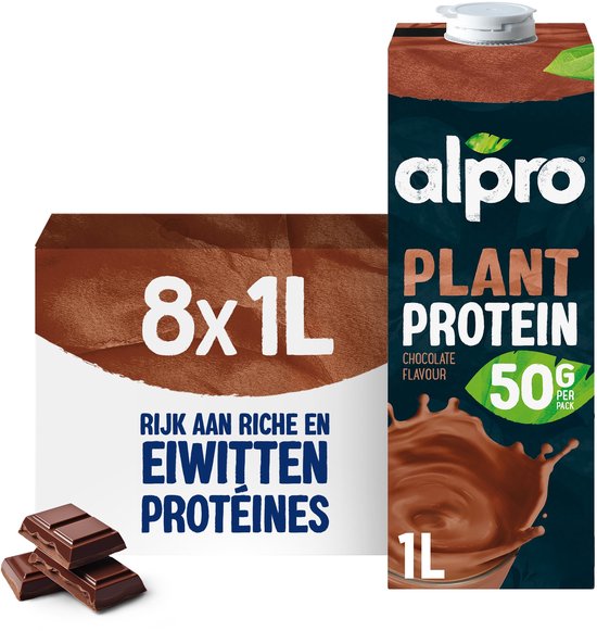 Alpro Sojadrink Choco Hoog in Proteïnen - Plantaardige Proteïnedrink - Lactosevrij & Glutenvrij - 8 x 1L