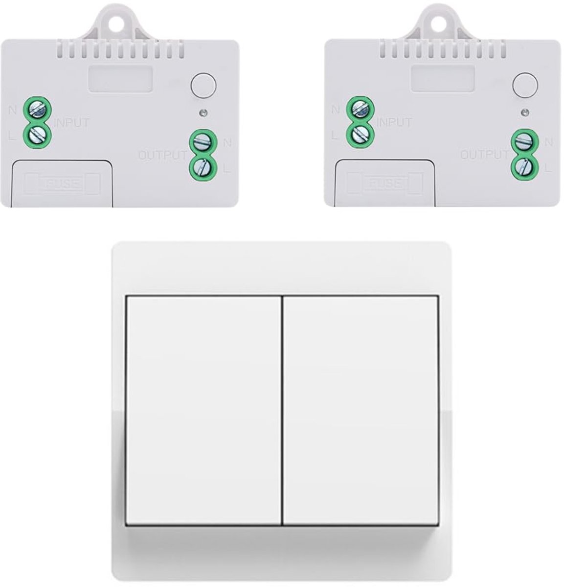 SnelShoppen - Draadloze Schakelset met Afstandsbediening - Batterijvrije Kinetische Lichtschakelaar - 2-gangs, 1V2A - Voor Thuis, Tuin en Keuken