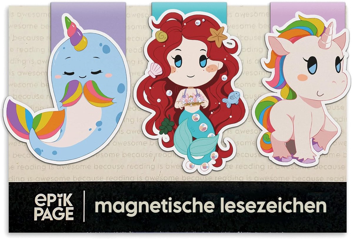 SnelShoppen - Magnetische Bladwijzers voor Meisjes: Eenhoorn, Zeemeermin, Narwal - Kinderen School Studenten - Hoge Kwaliteit Souvenir Bookmark - Cade