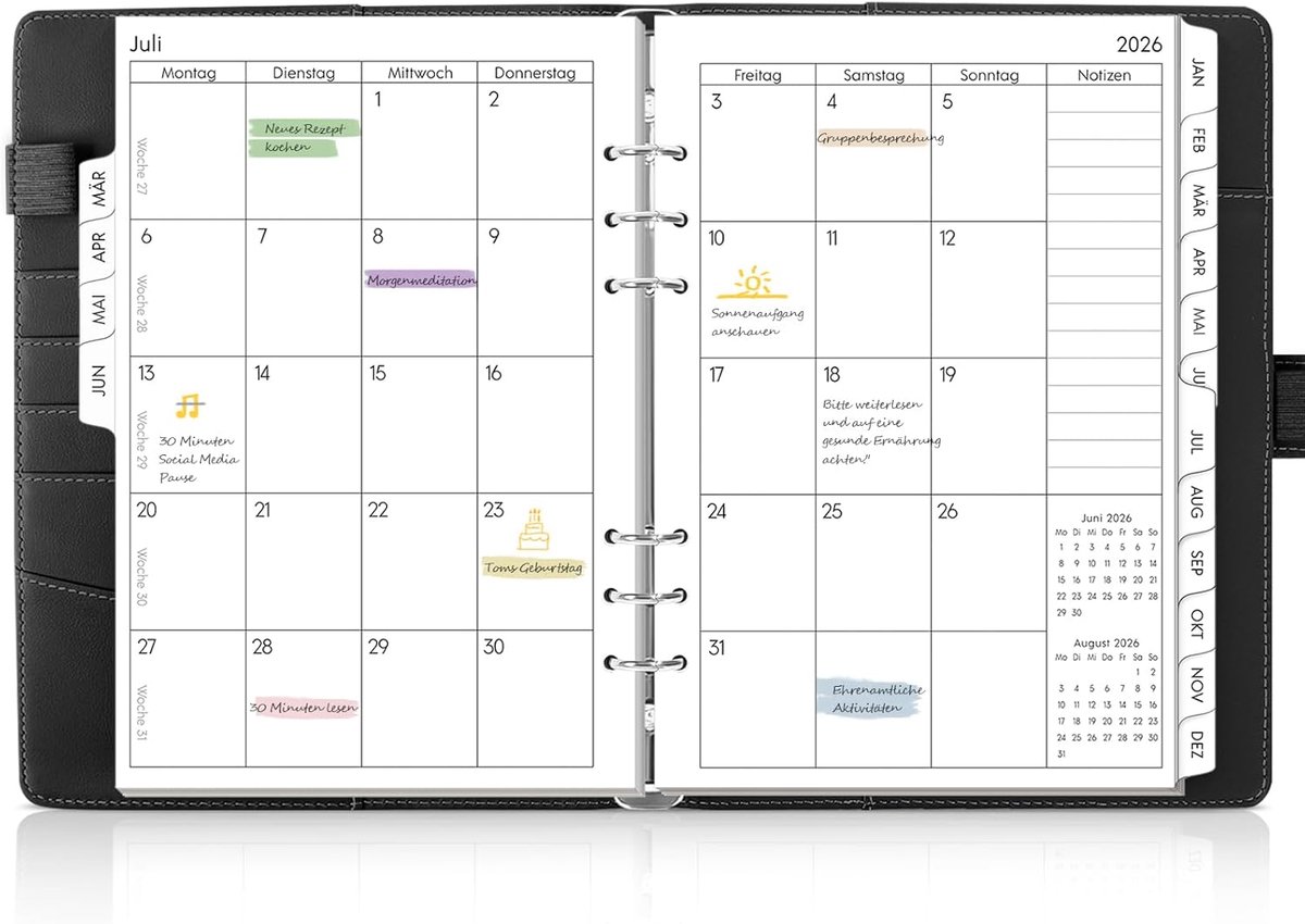SnelShoppen - A5 Ringband Agenda 2026-2027 - Herbruikbaar van Maart 2026 tot Juni 2027 - Perfect voor Studenten en Professionals - Zwart - 12 Maanden