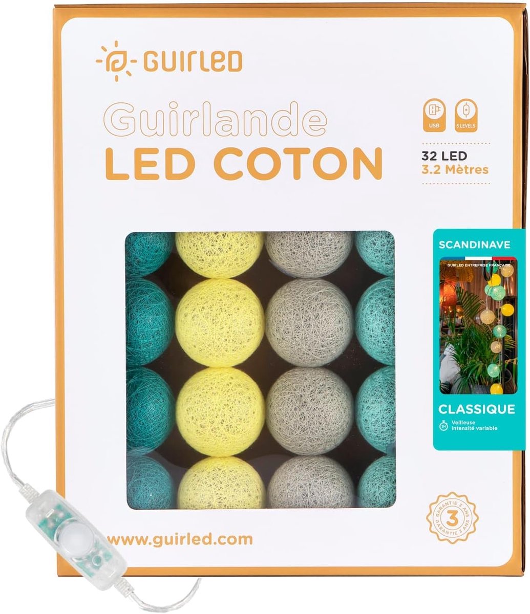 SnelShoppen - 2 Uur Baby Fairy Lights met Katoenen Bolletjes - USB Aansluiting - 32 Bollen - 3,2 m - Scandinavisch Design - Decoratie voor Kinderkamer