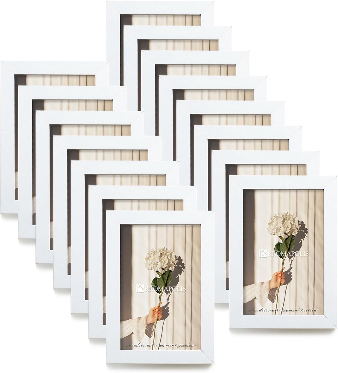 SnelShoppen - Pack van 15 kleine fotolijsten 10x15 cm, eco-vriendelijk MDF, twist-lock achterpaneel, hoogwaardige acrylglas, witte fotolijsten voor th