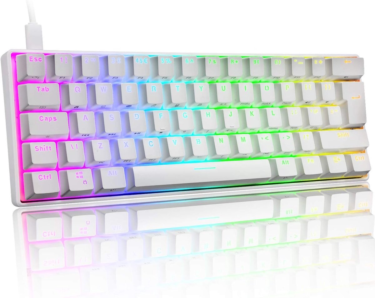 SnelShoppen - UK Layout 60% Mechanisch Gaming Toetsenbord Type C Bedraad met 61 Toetsen, LED Backlit, Waterdicht, 14 Chroma RGB Backlight en Volledige