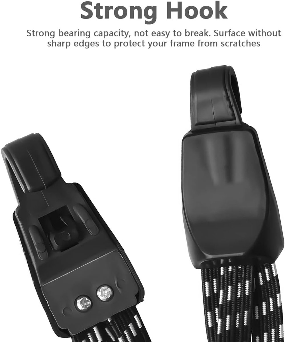 SnelShoppen - Pack van 2 Verstelbare Fietstas Bevestigingsbanden, 3-in-1 Luggage Rack Strap, 65cm Elastische Bagagestraps met Haken, Geschikt voor Fie