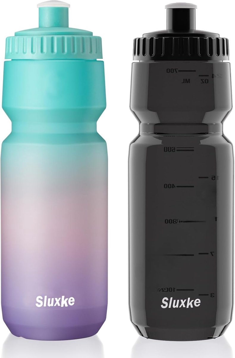 SnelShoppen - Fles Set van 2 Fietswaterflessen - Lekvrije BPA-vrije Sportwaterfles - 720ml Superlichte Fles Tricolor Zwart voor Fietsen