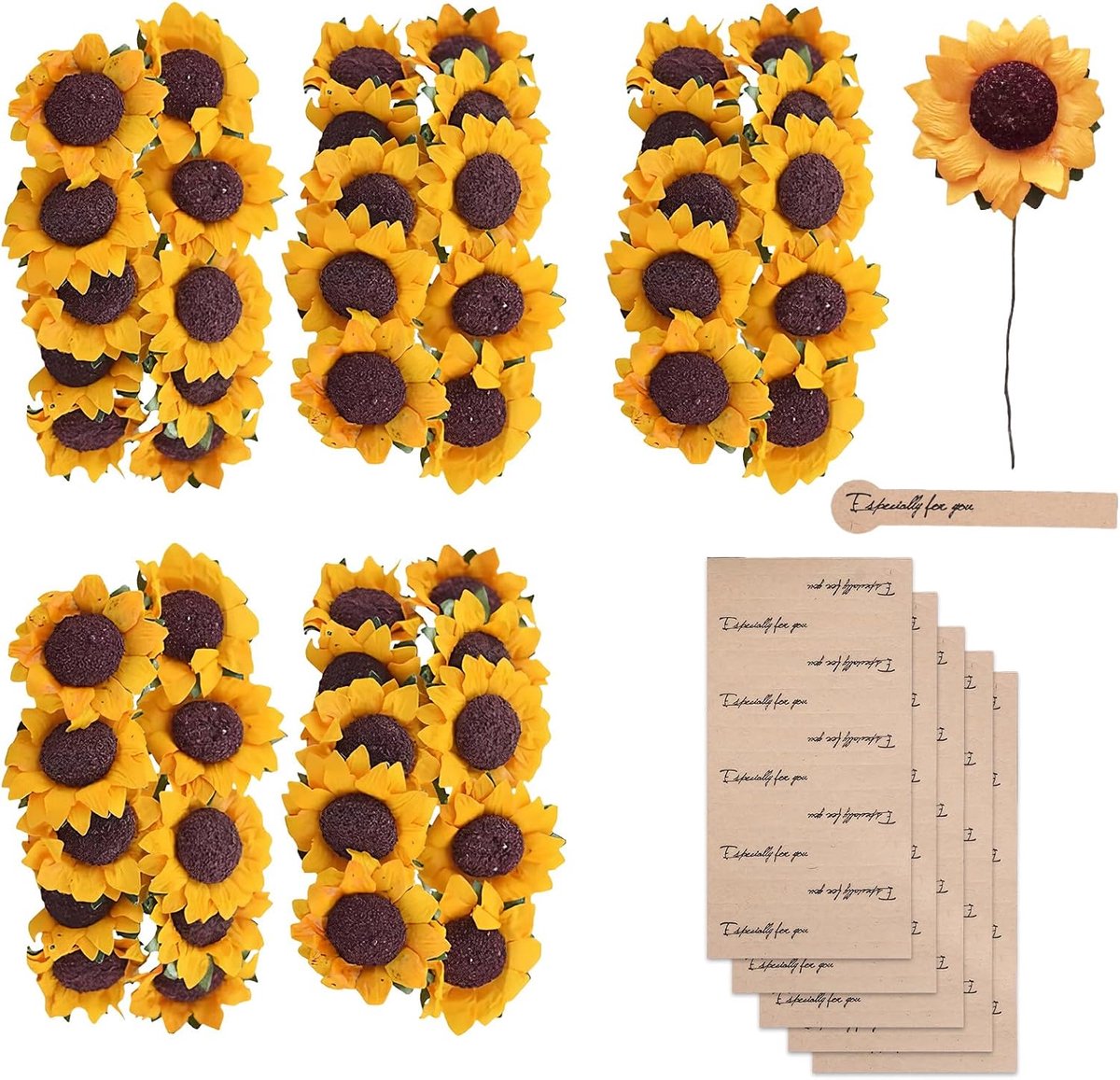 SnelShoppen - 50 Stuks Kunstmatige Zonnebloemen - Grote Decoratieve Kunstplanten met 50 Stickers - Voor Feesten, Bruiloften, DIY, Scrapbooken, Kaarten