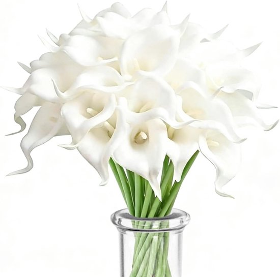 SnelShoppen - 15 Stuks Witte Calla Lelies Kunstbloemen - Bruidsboeket - Decoratieve Kunstmatige Bloemen voor Bruiloft, Thuis, Feest en Partijen - Hoog