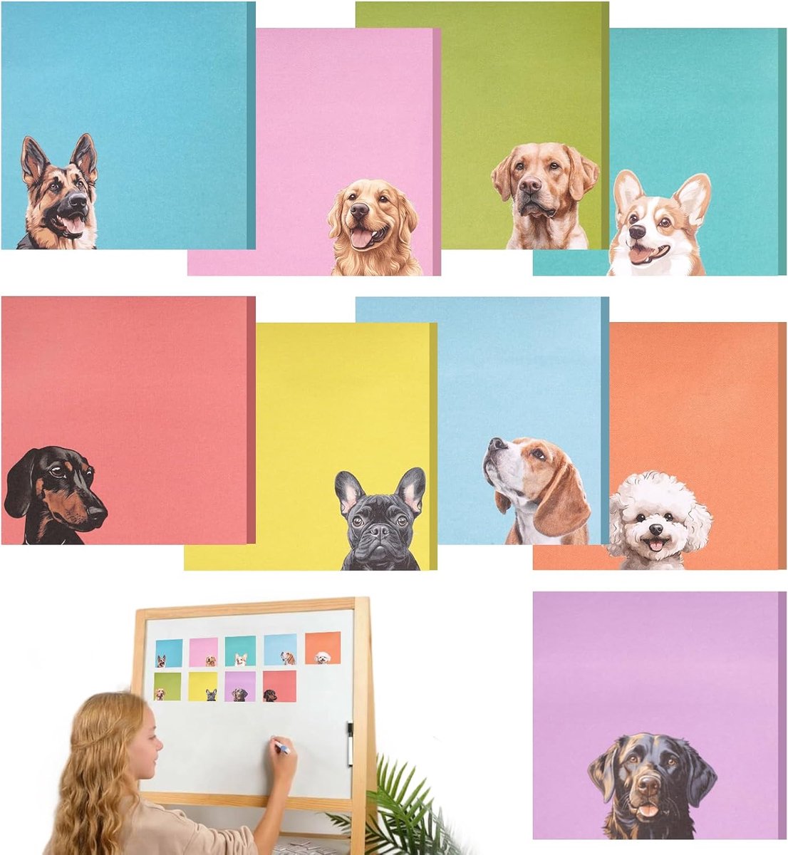 SnelShoppen - 9 Blokken Grappige Zelfklevende Notitieset voor Hondliefhebbers 7.6x7.6 cm | Schattige Plaknotities, 450 Vellen Hoogwaardig Papier, Kant