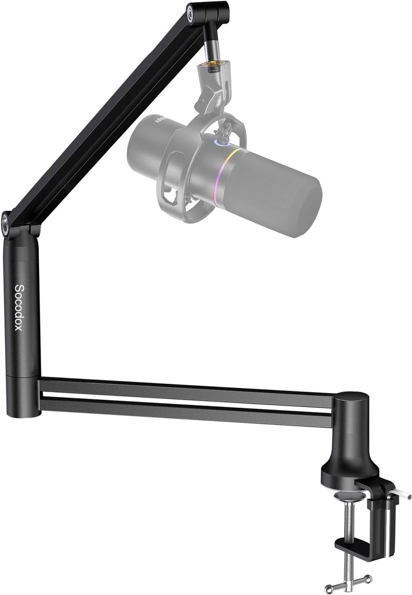 Thijox - Microfoonstandaard met arm, 360° draaibare en opvouwbare microfoonarm, zware microfoonstandaard voor Blue Yeti, houdt tot 1,5 kg, met 3/8" to