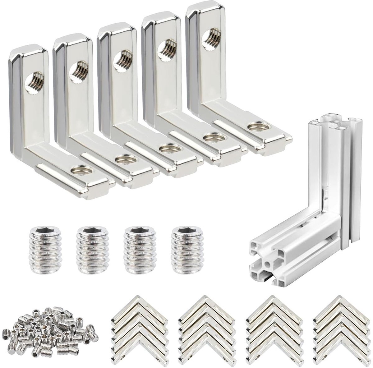 Set van 25 Hoekverbinders voor T-Slot Profielen - Aluminium 20x20, 90° Inner Angle Connectors voor Bouw van Sterke Structuren