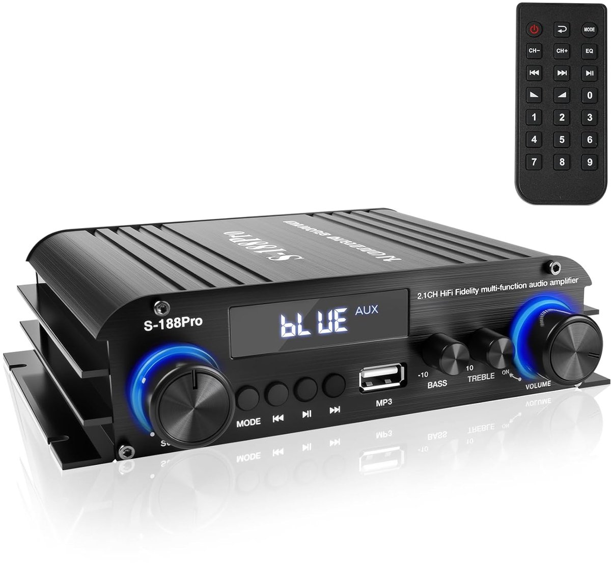 SnelShoppen - 2.1 Kanaal Stereo Audio Versterker met Bluetooth 5.0, 300W + 360W, USB/AUX, Afstandsbediening, Subwoofer Uitgang, Bass en Hoogte Control