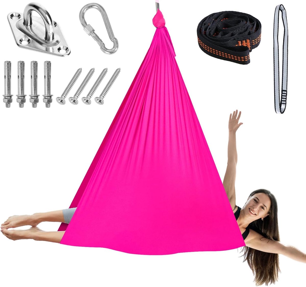 SnelShoppen - Aerial Yoga Hammock Swing Set - Soft en Duurzaam Stof - Yoga Stretching Fitness Band - Compleet Bevestigingsmateriaal - 280 x 150 cm - G