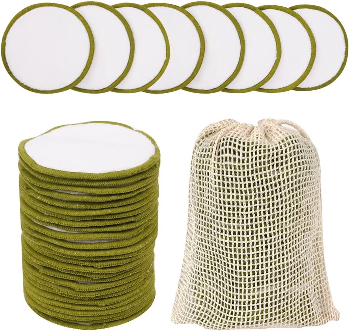 SnelShoppen - Herbruikbare Makeup Remover Pads - 24 Stuks Eco-vriendelijk Washable Bamboo Microfiber Pads met Mesh Waszak - Gezichtsreiniging Puff voo