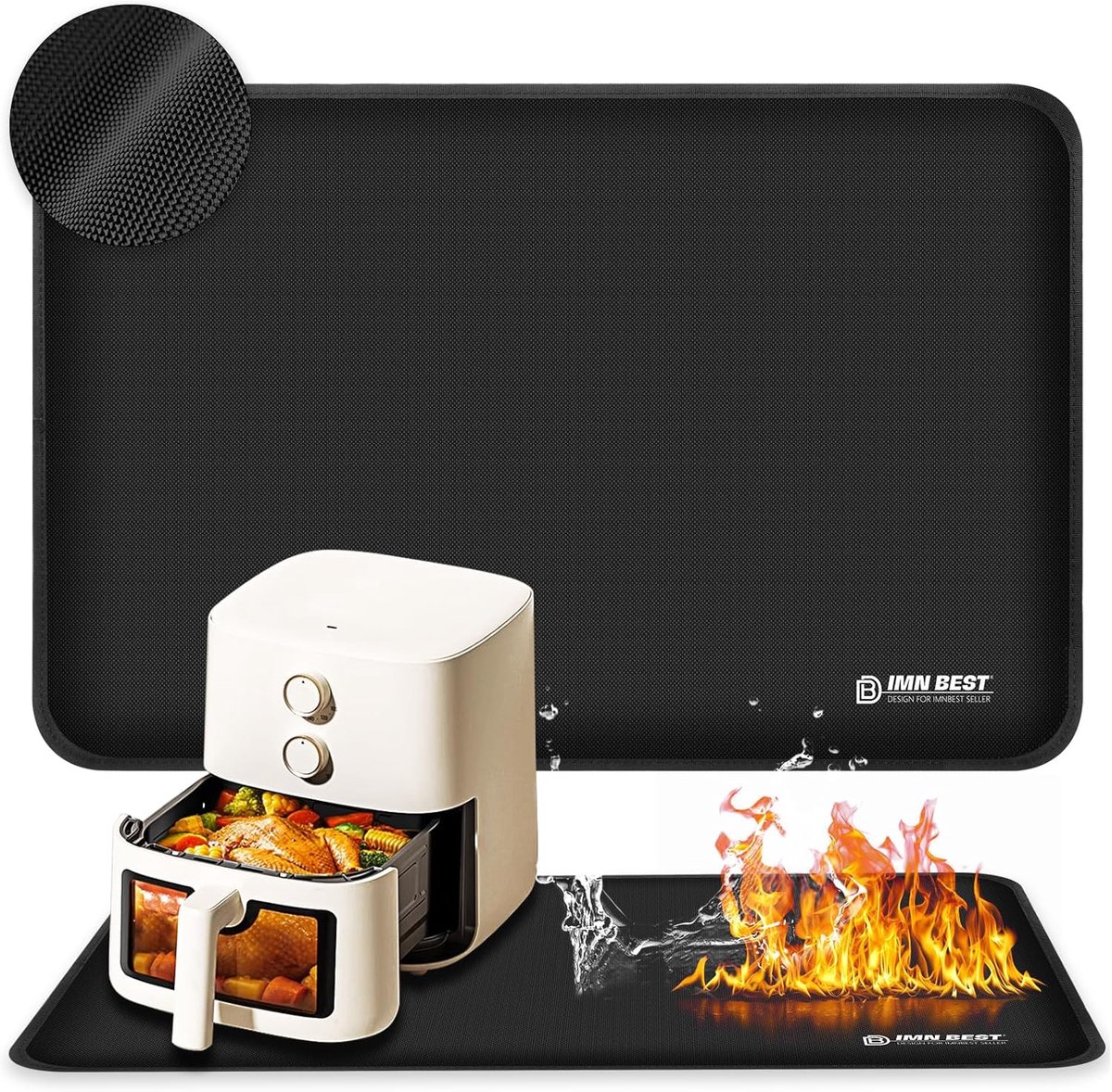 SnelShoppen - Heat Resistant Air Fryer Mat - Vuurvaste Silicone Onderzetter voor Aanrecht - Anti-slip en Waterdicht - 23.5" L x 15.5" W - Zwart - Keuk