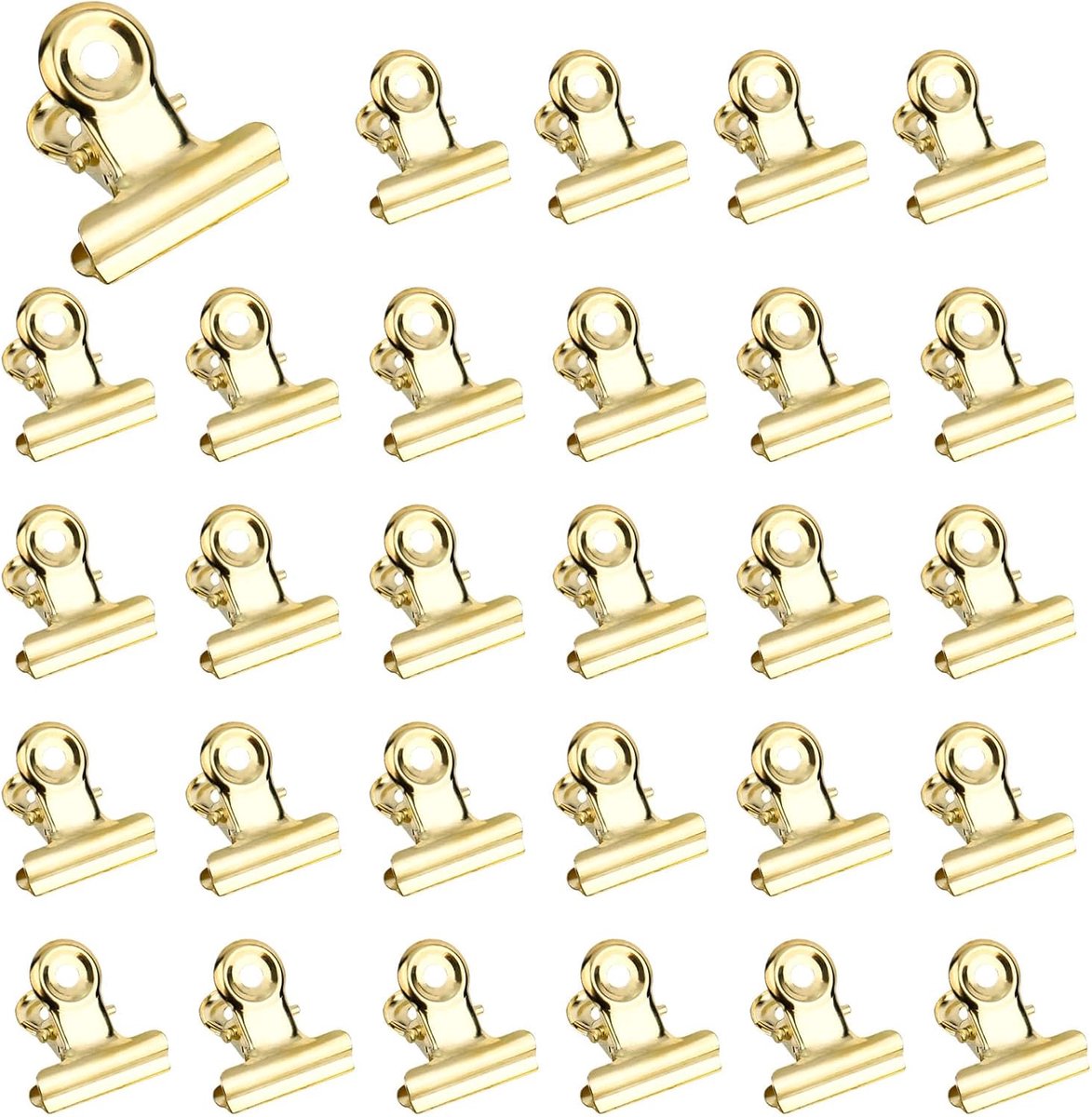 SnelShoppen - Small Bulldog Paper Clips 60 Stuks - Gouden Kantoorclips 22 mm - Multifunctionele Bindclips voor Foto's, Keuken, Kantooraccessoires