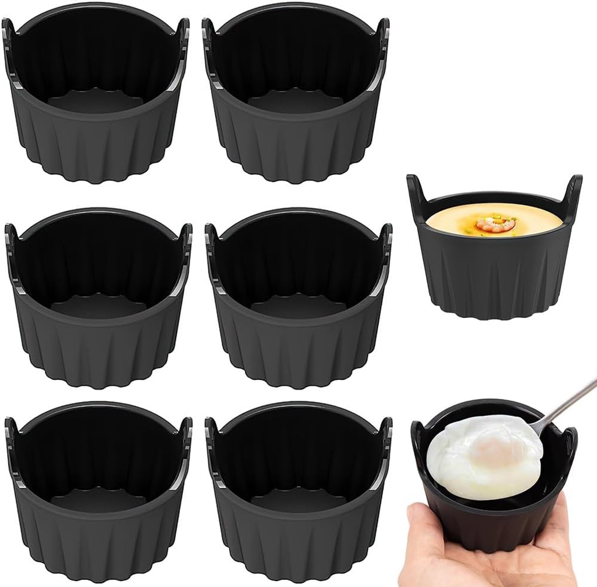 SnelShoppen - 6x Silicone Mallen voor Air Fryer, Herbruikbare Eierkoker, Non-stick Moulds voor Pudding en Taarten, BPA-vrij, Hittebestendig, Keuken Ac