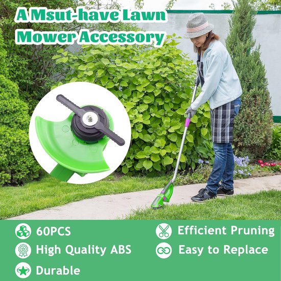 SnelShoppen - Pack van 60 Vervangbladen voor Grastrimmer 14 cm - Duurzame Plastic Messen voor Tuin Onderhoud - Ideaal voor Accu Grasmaaier, Zwart van Snelshoppen — afbeelding 2