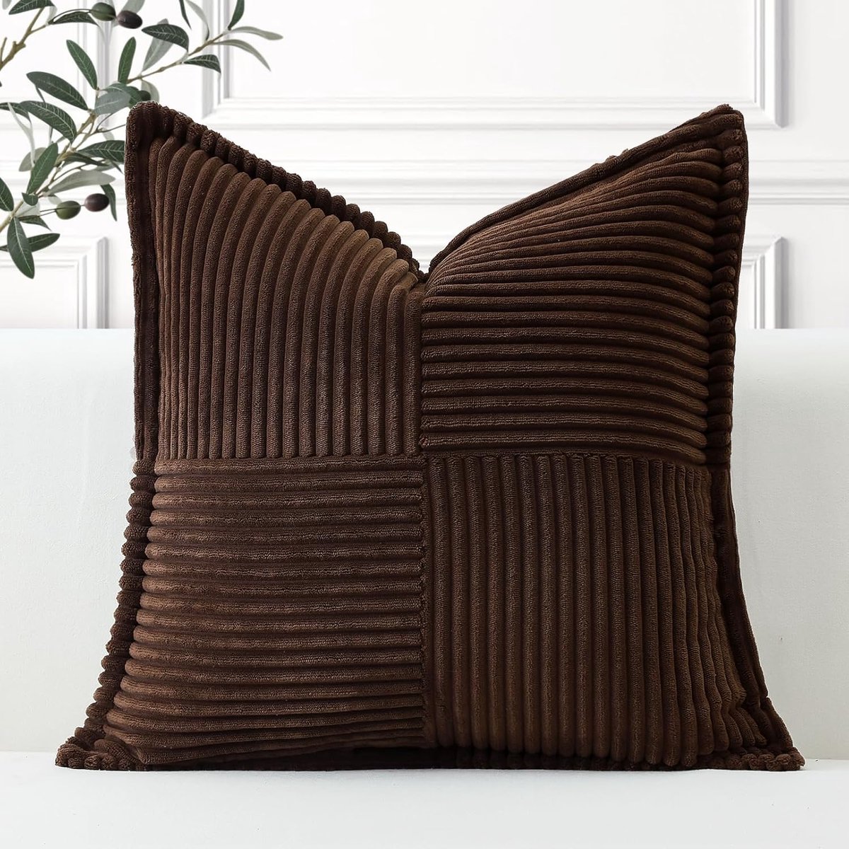 SnelShoppen - Boho Corduroy Kussenhoezen 40x40cm - Super Zacht Gestreept Decoratief - Donkerbruin - Perfect voor Sofa, Bed, Woonkamer - Kussenhoes met