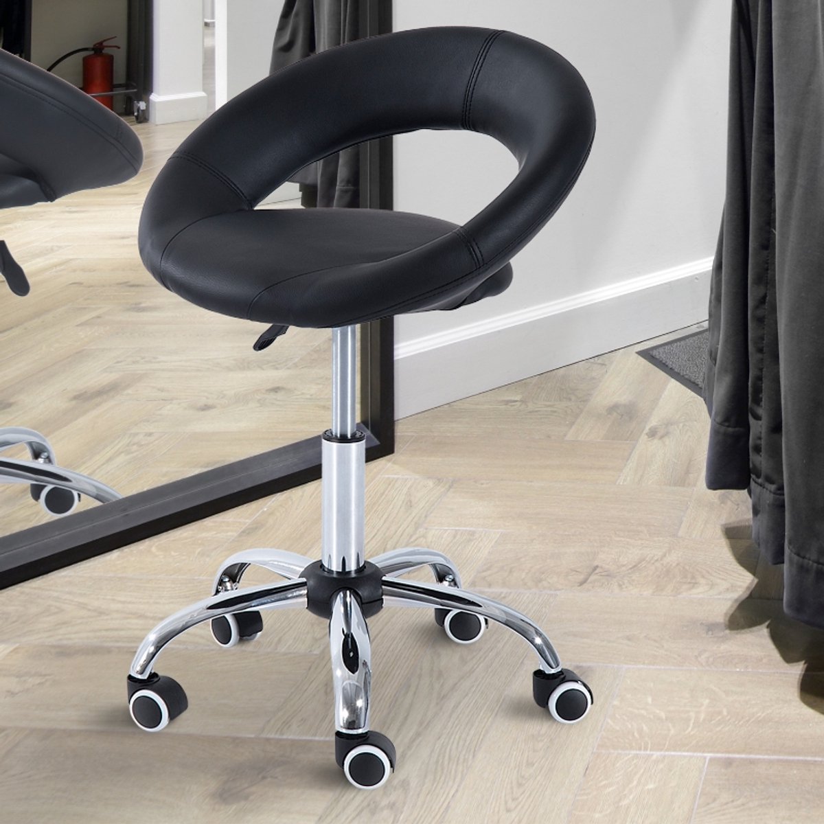 DESMIU Bureaukruk 50 x 54 x 66-78 Cm - In Hoogte Verstelbaar En 360 Graden Draaibaar Met Wielen - Voor Salon En Praktijk - Kunstleer Zwart