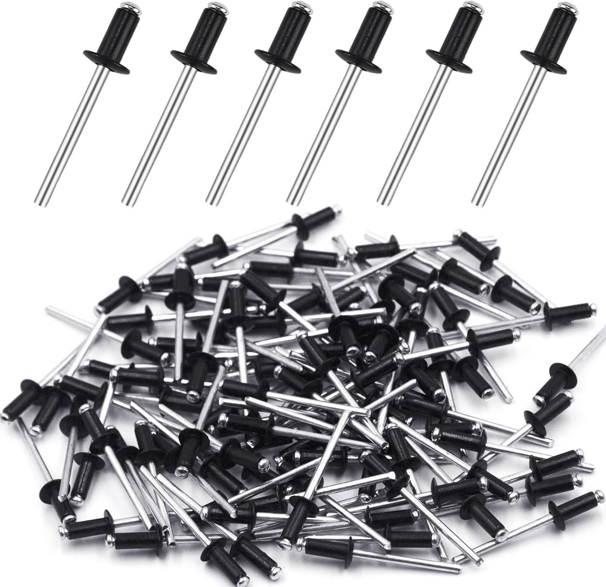 Aluminium Blindnieten Set van 100 Stuks, 4.8 mm x 12 mm, Grote Hoofd, Zwart, Ideaal voor Diverse Klussen en Projecten