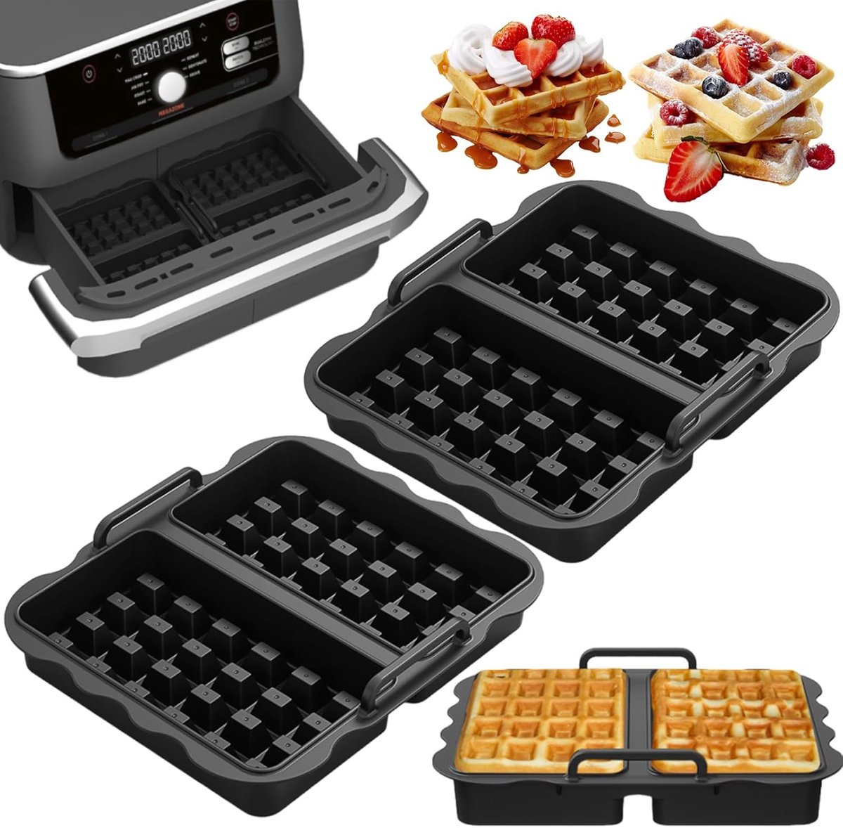 SnelShoppen Pack van 2 Herbruikbare Silicone Bakvormen voor Wafels Geschikt voor Air Fryer Perfect voor Belgische Wafels Ideaal voor Keuken &