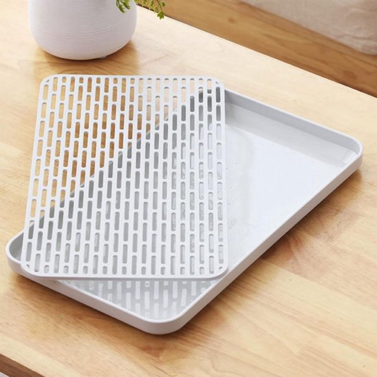 Afdruiprek voor gerechten met opvangbak en droogmat - Multifunctionele keuken organizer voor servies - Handig afdruiprek voor gootsteen - 39 x 22,5 cm.