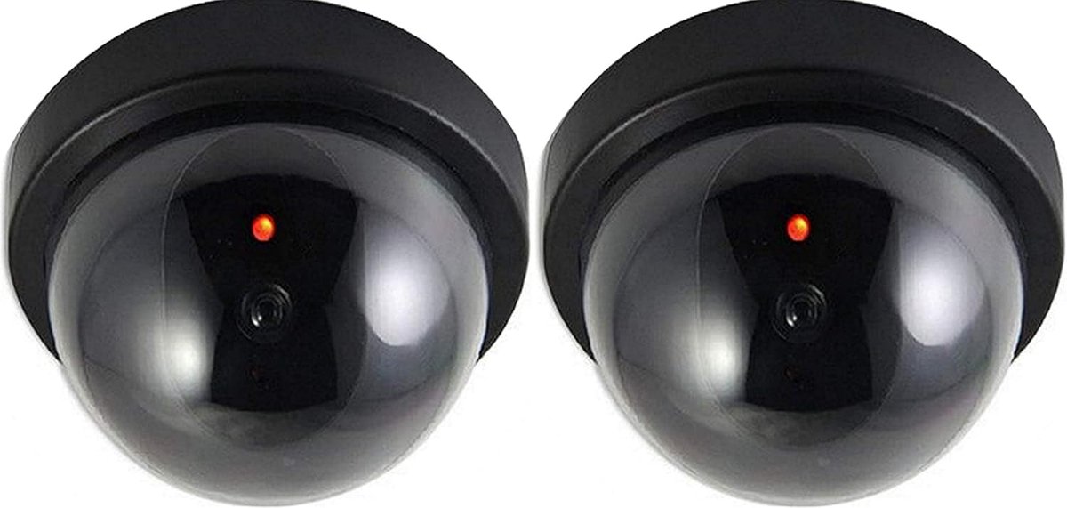 SnelShoppen - 2X Dummy Camera met Fake Lens en Rode LED Licht - Realistische Beveiligingscamera voor Binnen en Buiten Gebruik - Waterproof - 9.5cm Dia