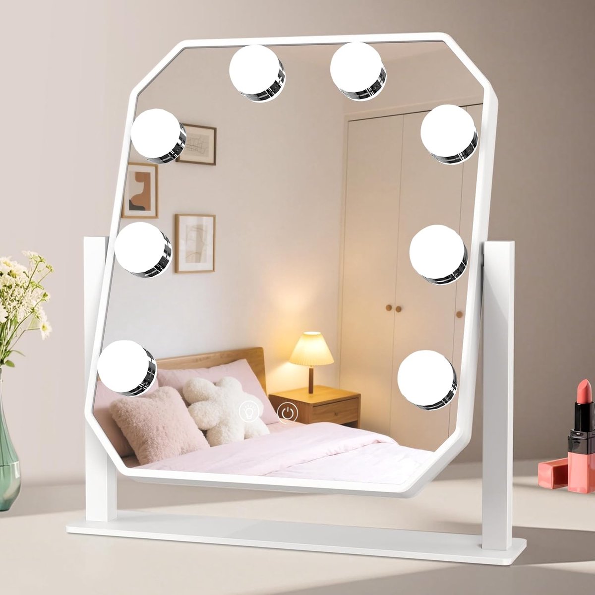 Thijox - Hollywood Make-upspiegel met Verlichting, Grote LED Make-upspiegel, Traploos Dimbaar, 3000 K/6000 K, Witte Make-up Spiegel voor Make-uptafel