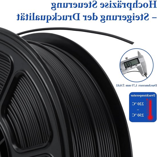 PLA-filament 5 kg zwart 1,75 mm voor FDM-printers, hoogwaardig 3D-printerfilament, knoopvrij en nauwkeurig op maat gemaakt — afbeelding 3