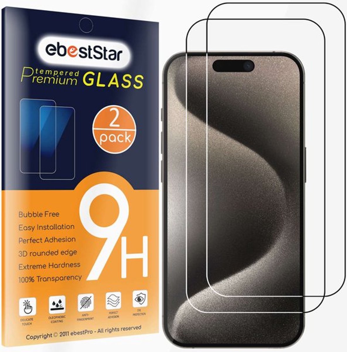 ebestStar - {2 Stuks} Gehard glas geschikt voor iPhone 15, iPhone 15 Pro Apple, Screen Protector Cover, Schermbeschermer Tempered Glass