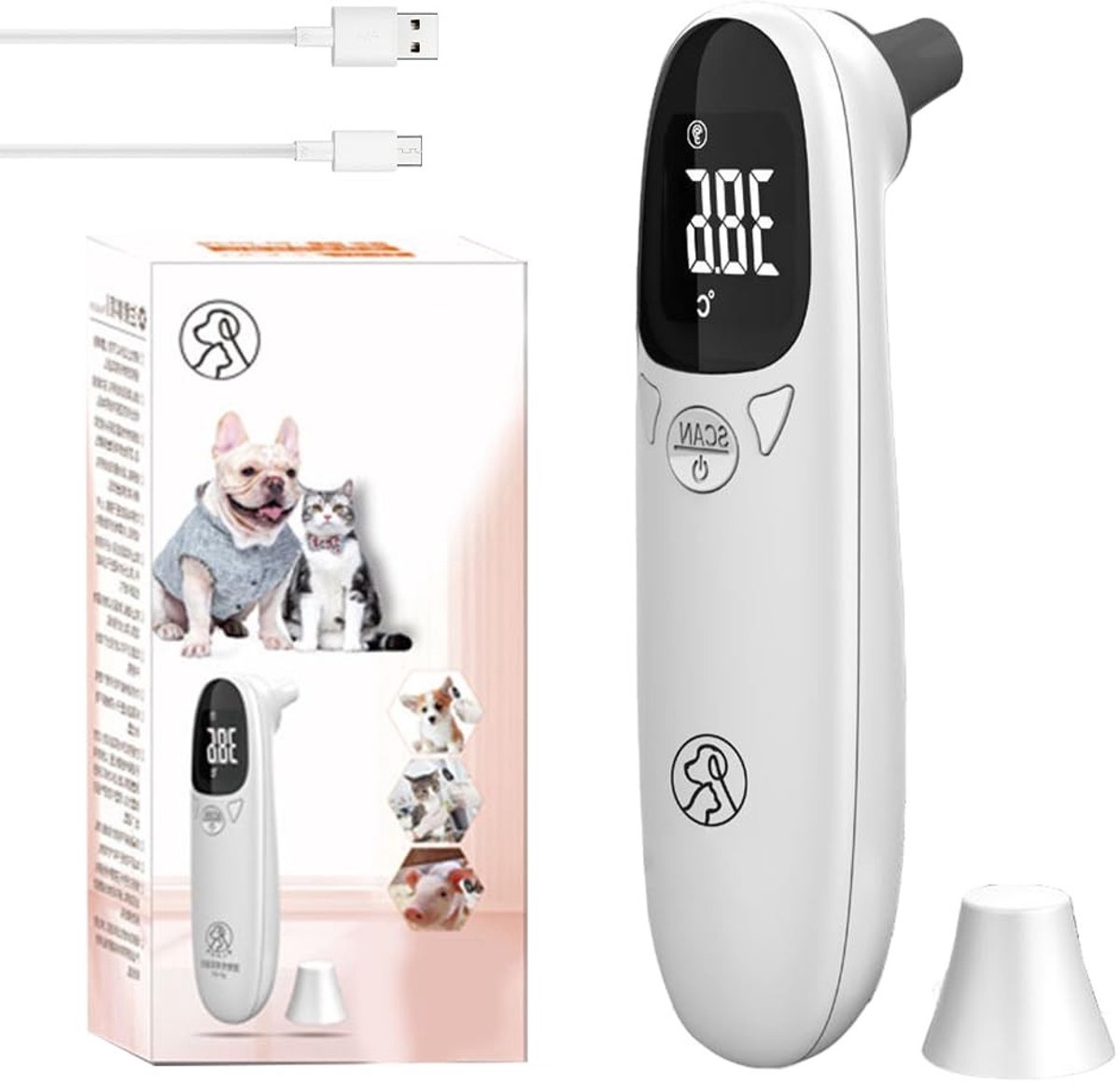 Digitale Oorthermometer voor Honden en Katten, Nauwkeurige Temperatuurmeting met LED Scherm, Draagbaar en Snel voor Huisdieren