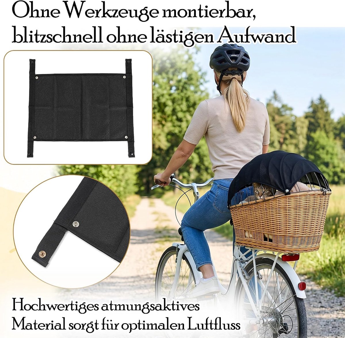SnelShoppen - Luifel voor Fietsmand - Ademend Zonnezeil voor Honden - UV-Bescherming - Snelle Montage - Licht en Opvouwbaar - Geschikt voor Bijna Alle