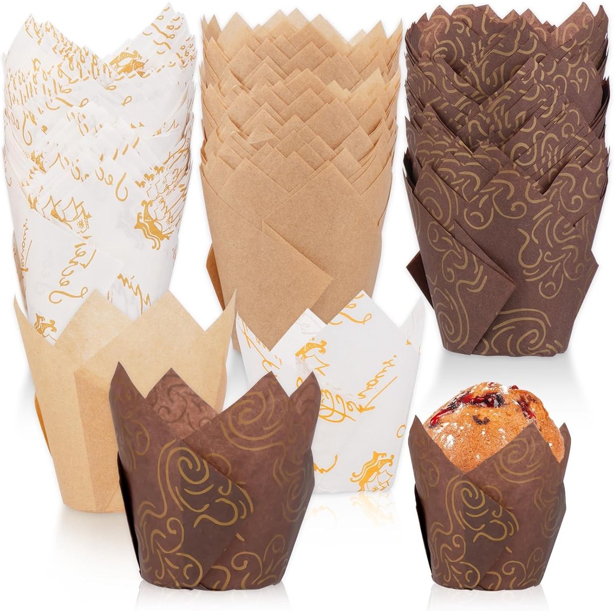 150 Stuks Papieren Muffinvormen voor Cupcakes en Tulip Moulds - Perfect voor Bruiloften en Verjaardagsfeestjes